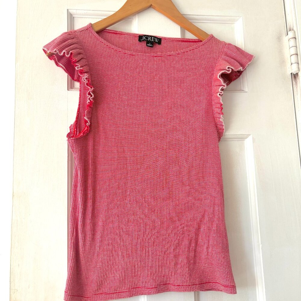 J.Crew Vintage Rib Ruffle Boatneck Top